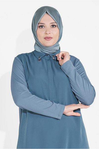 TRENDTESETTÜR Γυναικείο τουνίκ με καρφίτσα με γιακά Navy Blue (NUT) 2891