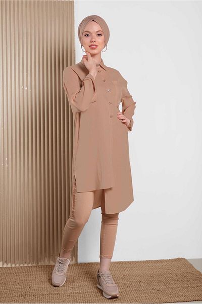 TRENDTESETTÜR SOMON Powder Asymmetrical Cut Women's Tunic 4458