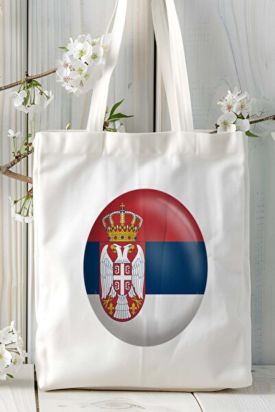 ART HEDİYE Model de geantă de umăr din pânză imprimată cu steagul Serbiei