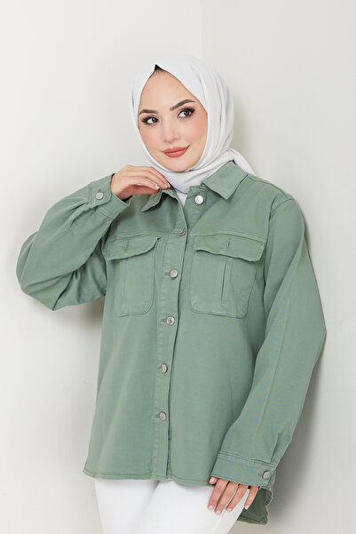 Pamuk Butik سترة قميص جبردين نسائية بجيب
