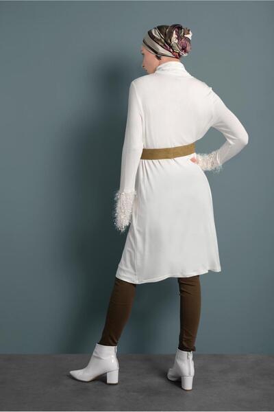 TRENDTESETTÜR Women's Cream Sleeve Fringed Tunic T 40314