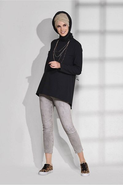 TRENDTESETTÜR Women's Black Pocket Detailed Tunic 4871