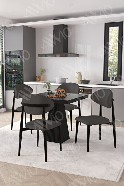 AVVİO Vanessa Siyah Polo Metal Sandalye 90X90 Kare  Yemek Masası Mutfak Masas...
