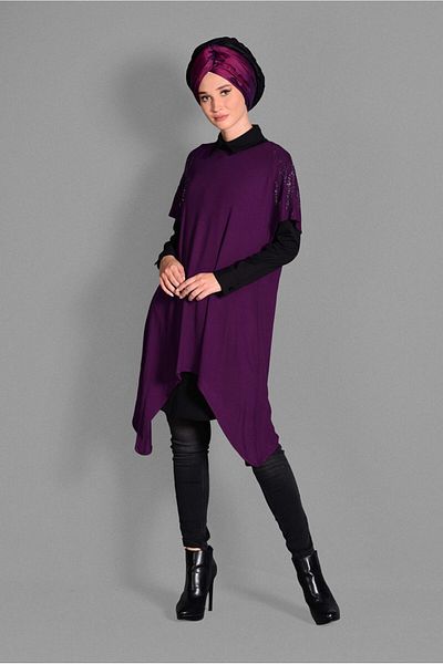 TRENDTESETTÜR Women's Purple (BEGONVİL) Glitter Detailed 2-Piece Tunic 4787