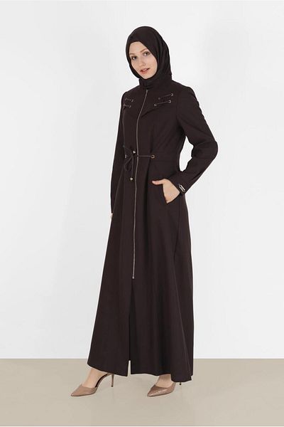 Alvina EYE DETAILED WAIST TIE ZIPPERED COAT 10491