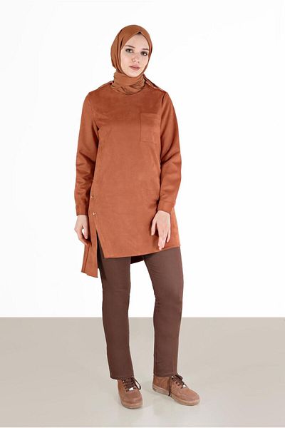 Alvina ASYMMETRIC CUT SUEDE TUNIC WITH BUTTON DETAIL 42430