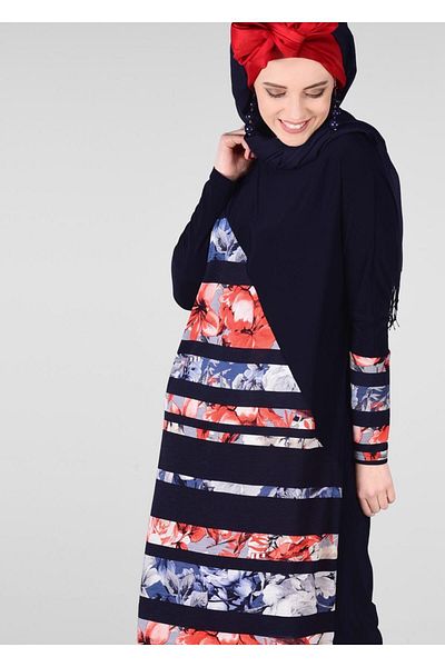 TRENDTESETTÜR Γυναικείο Μπλε Navy (INDIGO) Χρώμα Floral ριγέ τουνίκ 4110