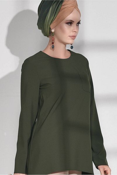 TRENDTESETTÜR Women's Khaki Tunic - Pocket Detail, Model 4871
