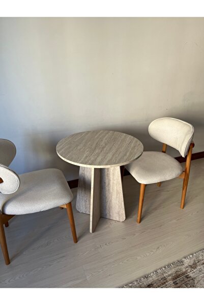 Seyvey Dizayn TRAVERTEN GÖRÜNÜMLÜ MDFLAM MASA YEMEK MASASI (68 CM) MUTFAK MASASI ÇALIŞMA MASASI BALKON MASASI