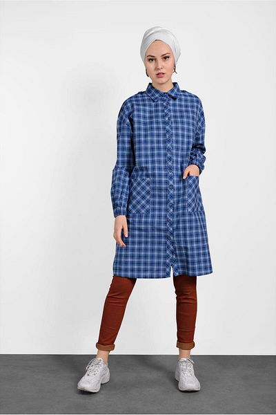 TRENDTESETTÜR Γυναικείο τουνίκ με καρό μπλε Navy Blue (INDIGO) 4305