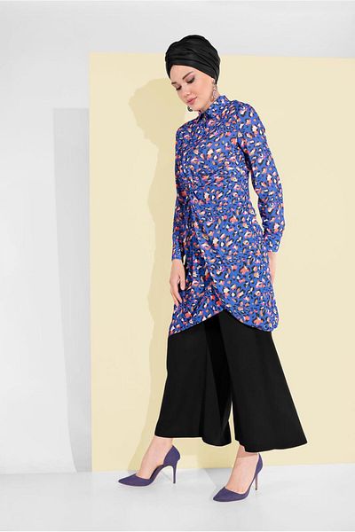 TRENDTESETTÜR 4115 Patterned and Waist Drawstring Tunic
