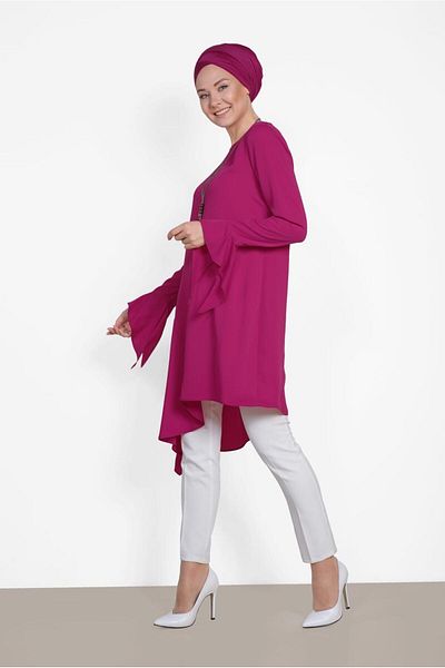TRENDTESETTÜR Women's Fuchsia (K.FUCHIA) Asymmetric Cut Tunic 4852