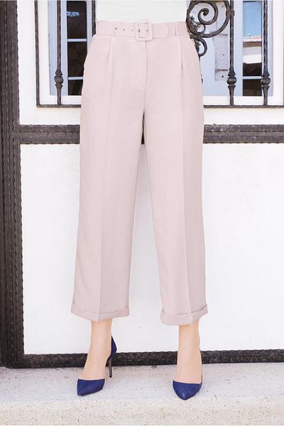 TRENDTESETTÜR Women's Cream Intermediate Waist Wide Leg Trousers 7581