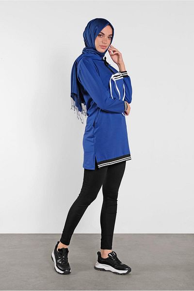 TRENDTESETTÜR Women's Navy Blue (SAKS) Zipper Detailed Tracksuit Tunik 3302
