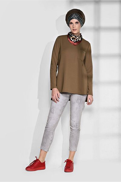 TRENDTESETTÜR Γυναικείο Καφέ (CAMEL) Μακρύ Πίσω Τσέπη Τουνίκ 4773