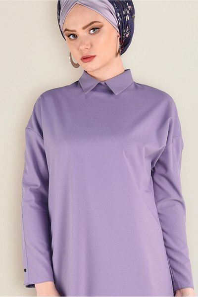 TRENDTESETTÜR Women's Purple (LILA) Cuffs Snap Tunic 4661