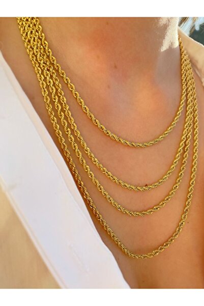 DESİGNEDBYD Paslanmaz Solmaz Çelik Burgu Burma Halat Modeli Dörtlü Zincir Kolye