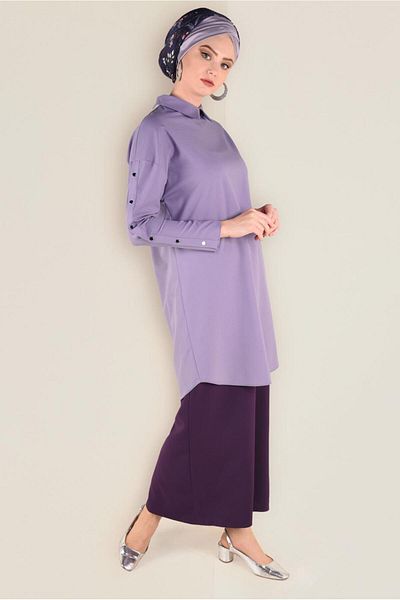 TRENDTESETTÜR Women's Purple (LILA) Cuffs Snap Tunic 4661