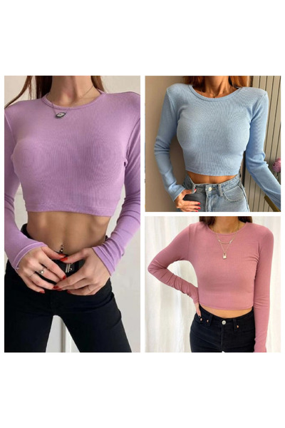Lorya Giyim Kadın 3'lü Paket %100 Pamuklu  Fitilli Kaşkorse Bisiklet Yaka Uzu...