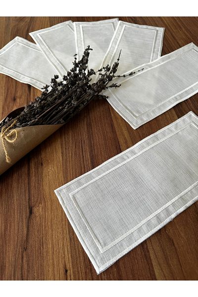 NURHAN HOME COLLECTION 6 Double Row Embroidered Rectangular Cocktail Presentation Napkins