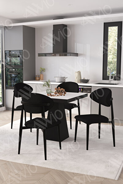 AVVİO ELİTE Siyah Polo Metal Sandalye 90X90 Kare  Yemek Masası Mutfak Masası ...