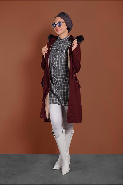 TRENDTESETTÜR Women's Navy Blue (NAVY-BROWN) Cotton Square Patterned Buttoned Tunic 4699