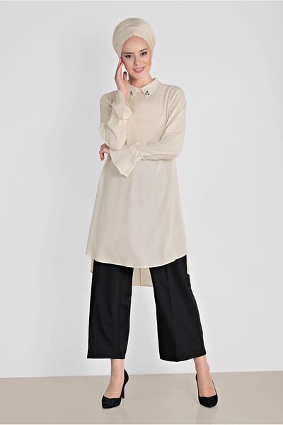 TRENDTESETTÜR Γυναικείο Μπεζ (A.BEIGE) Αξεσουάρ γιακά Τουνίκ 4879