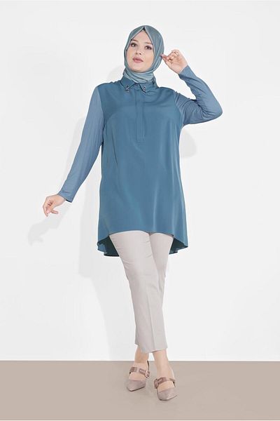 TRENDTESETTÜR Γυναικείο τουνίκ με καρφίτσα με γιακά Navy Blue (NUT) 2891