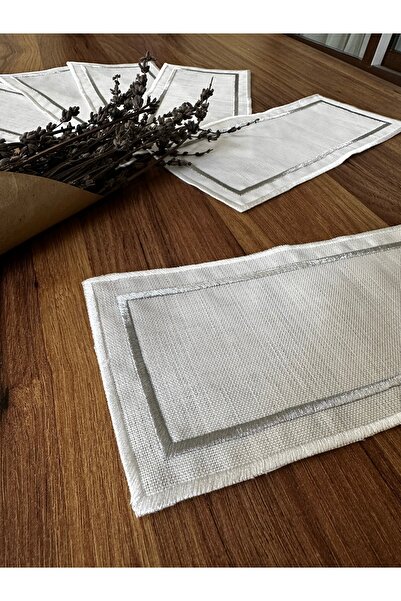 NURHAN HOME COLLECTION 6 Double Row Embroidered Rectangular Cocktail Presentation Napkins