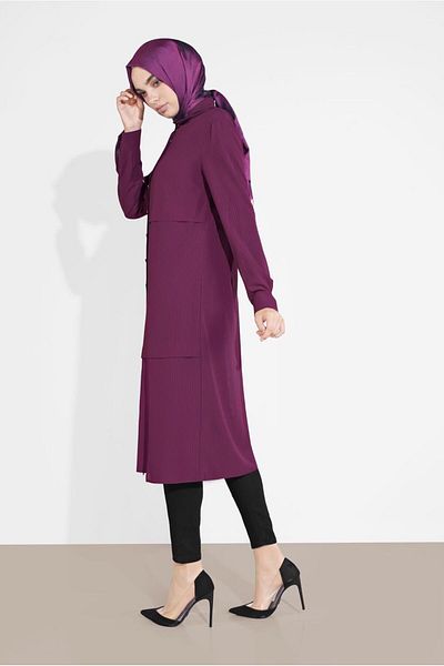 TRENDTESETTÜR Woman Purple (BEGONVIL) Long Button Chiffon Tunic T 4434