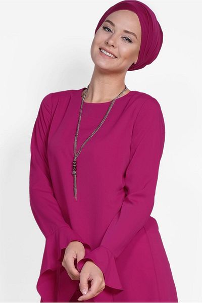TRENDTESETTÜR Women's Fuchsia (K.FUCHIA) Asymmetric Cut Tunic 4852
