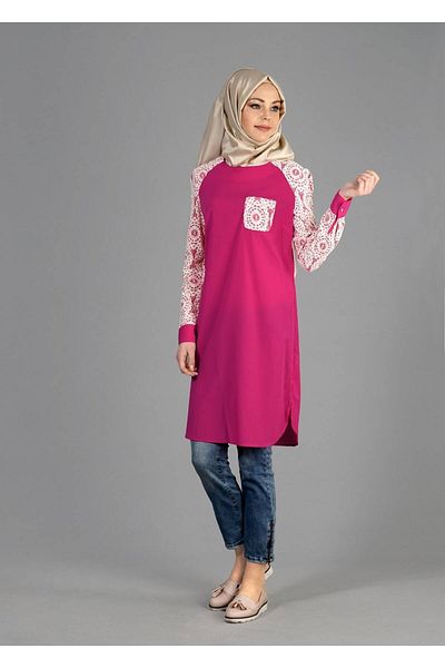 TRENDTESETTÜR Γυναικείο Φούξια T 4739 Rosa Plain Hijab Τουνίκ
