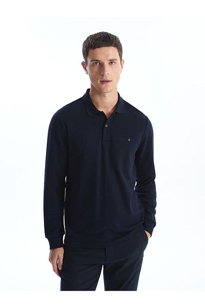 LC Waikiki Ανδρικό μακρυμάνικο φούτερ LCWAIKIKI Classic New Navy Polo γιακά