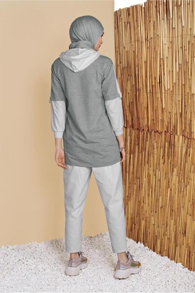 TRENDTESETTÜR Women's Gray 2-Color Hooded Tunic 071