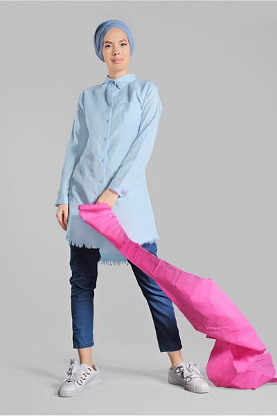 TRENDTESETTÜR Women's Blue Tasseled Tunic - A.Blue 2243