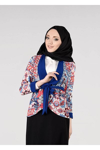 TRENDTESETTÜR سترة نسائية بحزام منقوشة باللون المرجاني 4650