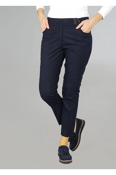 TRENDTESETTÜR Women's Navy Blue Trousers with Zipper Detail 7048