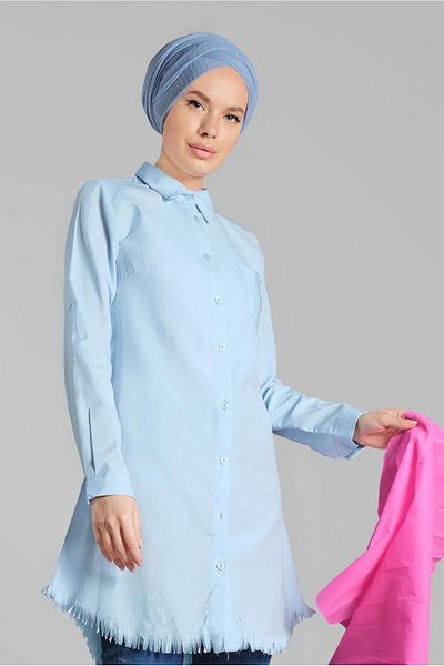 TRENDTESETTÜR Women's Blue Tasseled Tunic - A.Blue 2243