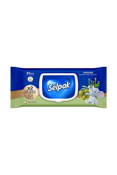 Selpak Set of 50 Organic Bamboo and Olive Oil Extract Wet Wipes