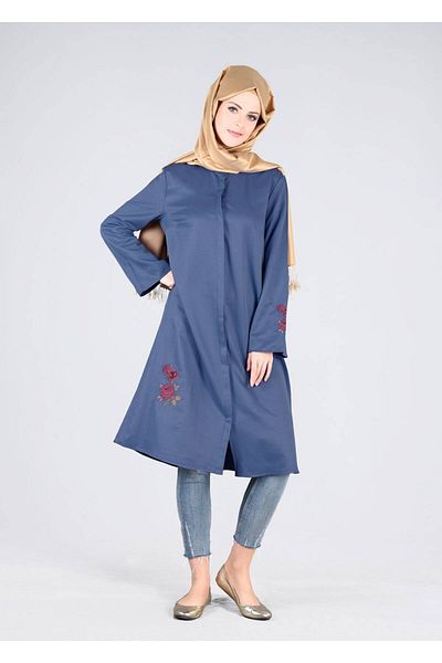 TRENDTESETTÜR Navy Blue Indigo T 95115 - Κεντημένο Allday Hijab Tunic