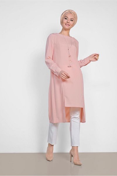TRENDTESETTÜR Women's Powder (SOMON) Asymmetric Cut Necklace Tunic T 4862