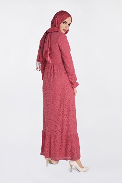 TRENDTESETTÜR Women's Coral Round Neck Lace Dress 4390