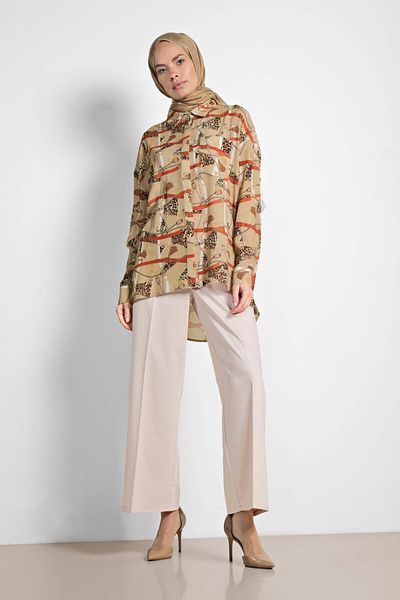 TRENDTESETTÜR Γυναικεία καφέ (CAMEL) Μπλούζα με μοτίβο με βολάν 4116