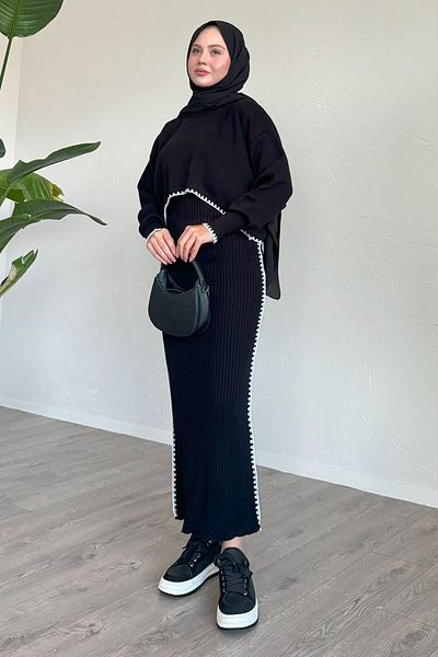 InStyle Σετ Πλεκτό Διπλό Μαύρο Πλεκτό