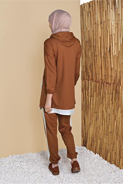 TRENDTESETTÜR Women's Brown (TILE) Pocketed Double Pants Tracksuit Suit 6555