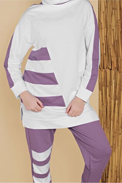 TRENDTESETTÜR Women's Purple (LILA) Striped Trousers Tracksuit Suit 11402