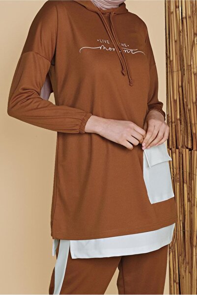 TRENDTESETTÜR Women's Brown (TILE) Pocketed Double Pants Tracksuit Suit 6555