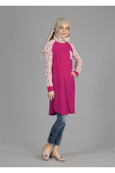 TRENDTESETTÜR Γυναικείο Φούξια T 4739 Rosa Plain Hijab Τουνίκ