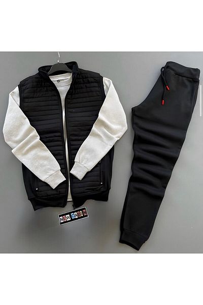 NewCabin New Season Quilted Knitwear Vest and Winter Tracksuit Set - 3-Piece Bottom Top Set