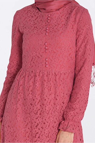 TRENDTESETTÜR Women's Coral Round Neck Lace Dress 4390